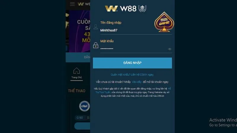 đăng nhập W88
