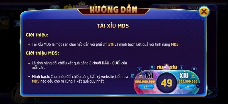luật chơi Tài Xỉu MD5 W88